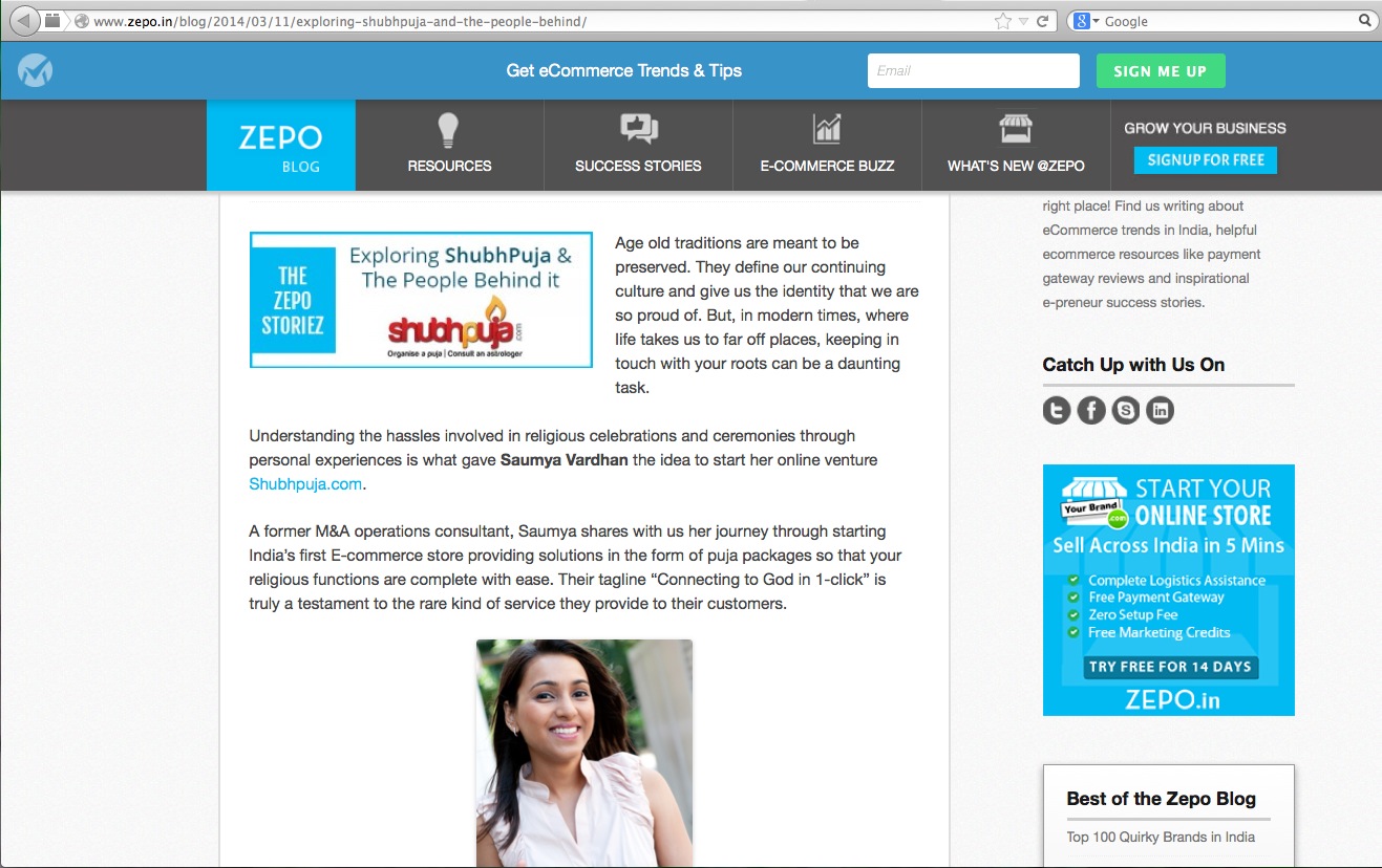 Shubhpuja and the people behind it - Coverage on Zepo.in blog