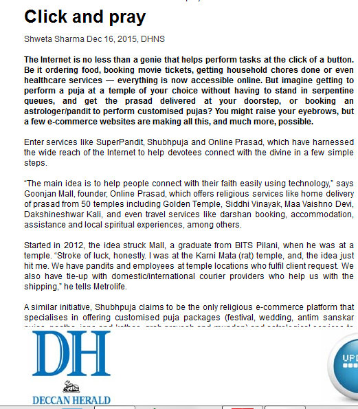 Deccan Herald featuring Shubhpuja