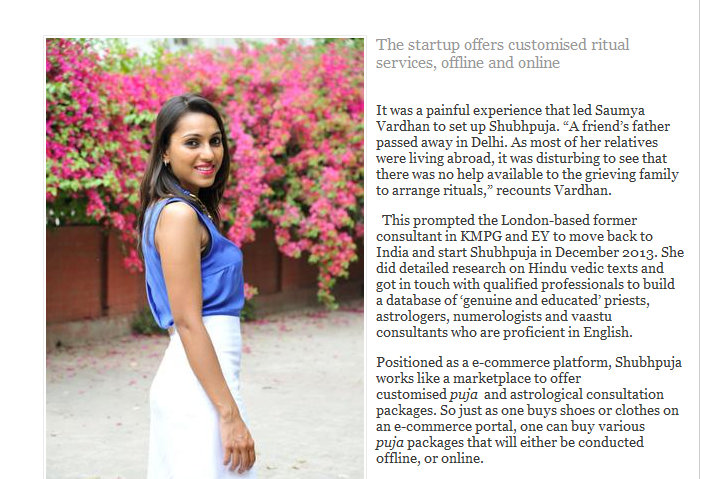 Shubhpuja featured in The Hindu Business Line